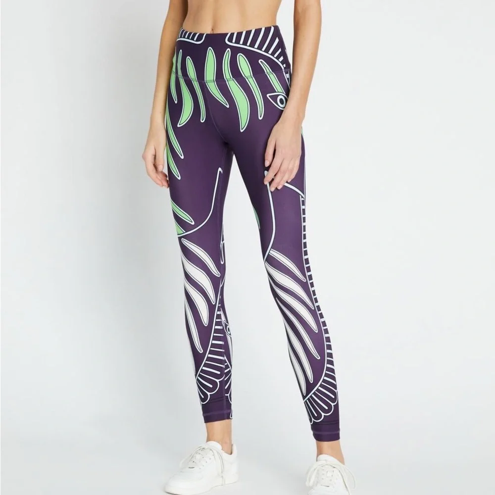 Tory Burch Weightless Printed 7/8 Legging Zebra High Waist Purple Green size XS